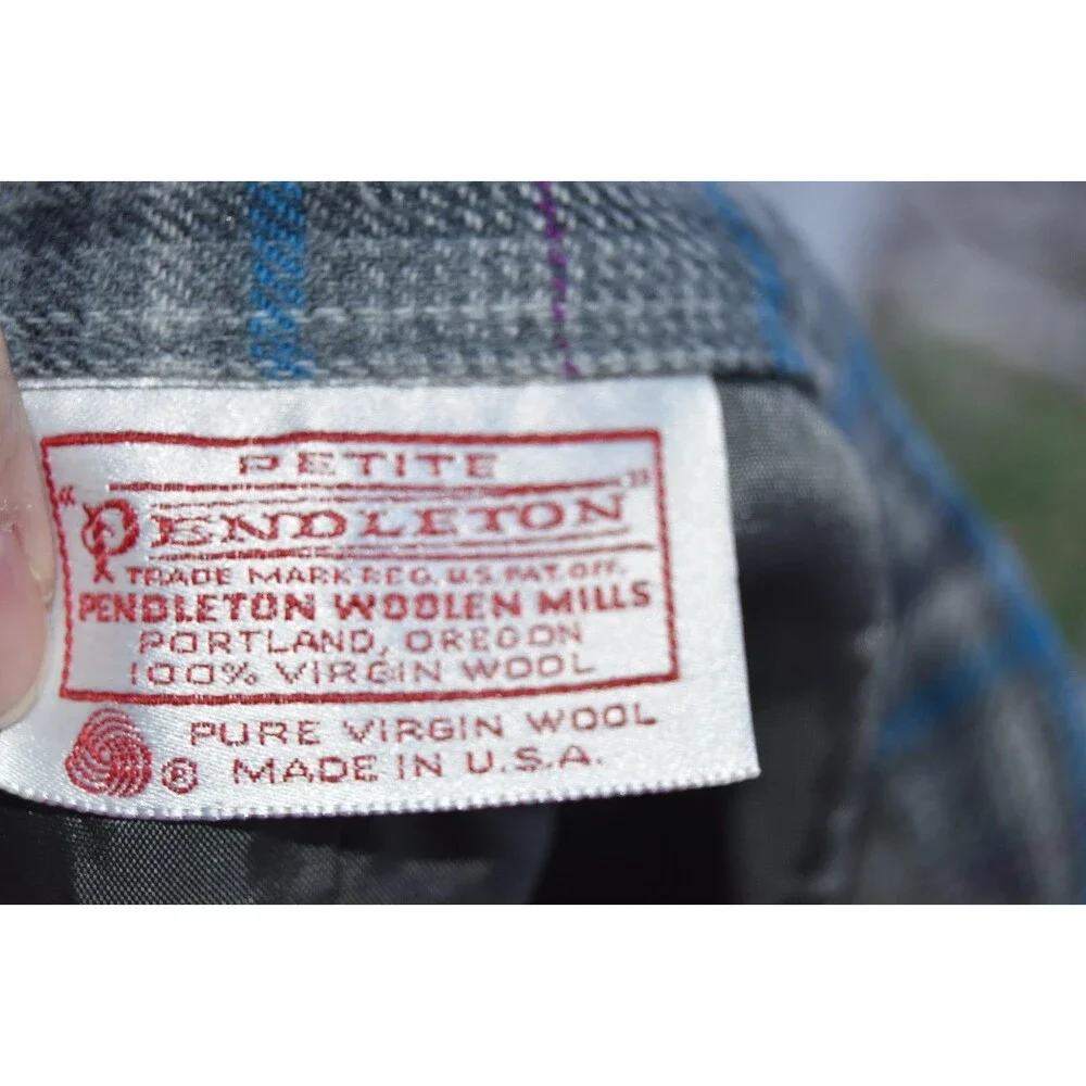 Womens Vintage PENDLETON Gray Blue Plaid Tartan Wool Pencil Skirt Sz M USA MADE